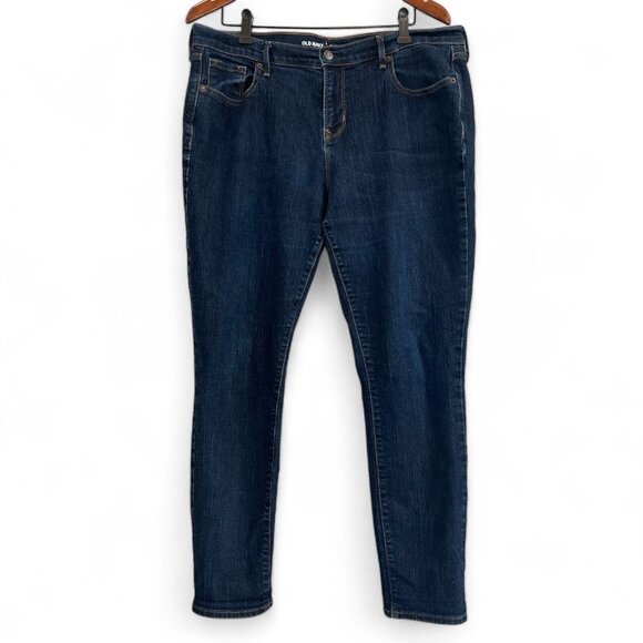 Old Navy Jeans Women Sz 14R Blue Skinny Curvy Profile Mid Rise Dark Wash Stretch - Picture 1 of 11